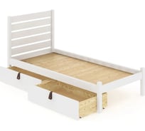 Односпальная кровать Solarius Классика из массива сосны с реечным основанием и высокой спинкой, 80x200 см, с двумя выкатными ящиками, цвет белый klas-spin80bel-2yash