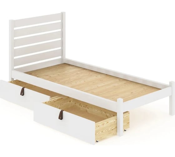 Односпальная кровать Solarius Классика из массива сосны с реечным основанием и высокой спинкой, 80x200 см, с двумя выкатными ящиками, цвет белый klas-spin80bel-2yash 1