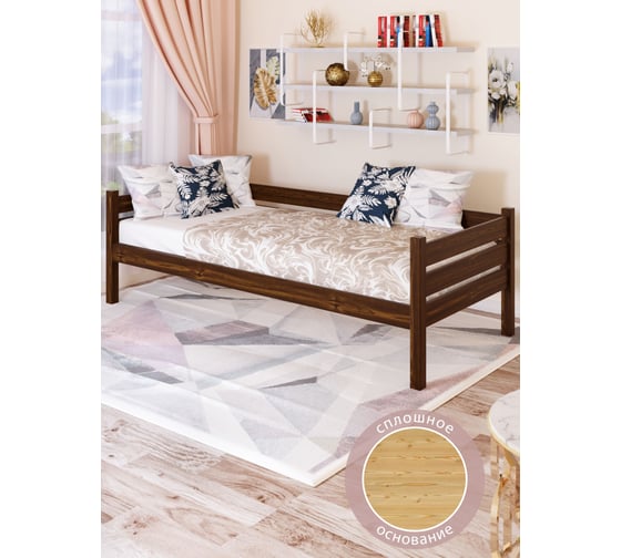 Тахта односпальная Solarius из массива сосны, со сплошным основанием, 160x100 см, габариты 170x110, цвет темного дуба tahta100-160temd-full 1