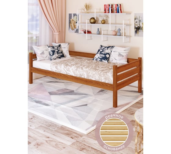 Тахта односпальная Solarius из массива сосны, с реечным основанием, 200x100 см, габариты 210x110, цвет ольхи tahta100-200olha 1