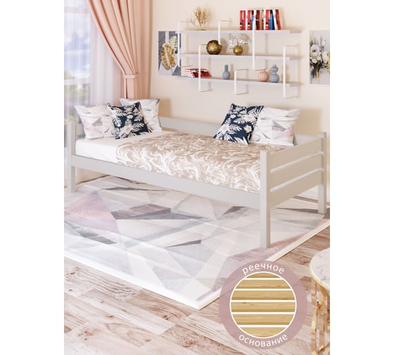 Тахта односпальная Solarius из массива сосны, с реечным основанием, 160x80 см, габариты 170x90, цвет платины tahta80-160plat 1