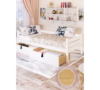 Тахта односпальная Solarius из массива сосны, со сплошным основанием, 180x100 см, габариты 190x110, с двумя выкатными ящиками, цвет белый tahta100-180bel-full-2yash