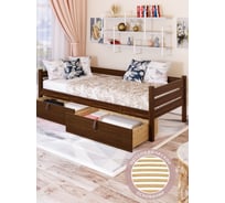 Тахта односпальная Solarius из массива сосны, с ортопедическим основанием, 160x80 см, габариты 170x90, с двумя выкатными ящиками, цвет темного дуба tahta80-160temd-orto-2yash