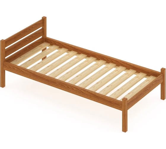 Односпальная кровать Solarius Классика из массива сосны с реечным основанием, 190x100 см (габариты 200x110), цвет ольхи 100klolha-190 1