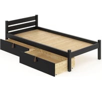 Односпальная кровать Solarius Классика из массива сосны со сплошным основанием 200x100 см (габариты 210x110), с двумя выкатными ящиками, цвет черного оникса 100klonix-full-2yash