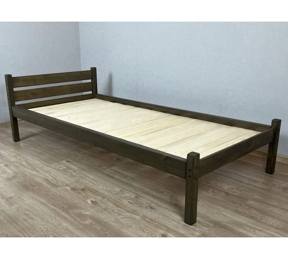 Односпальная кровать Solarius Классика из массива сосны со сплошным основанием, 190x100 см (габариты 200x110), цвет венге 100klven-190-full 1