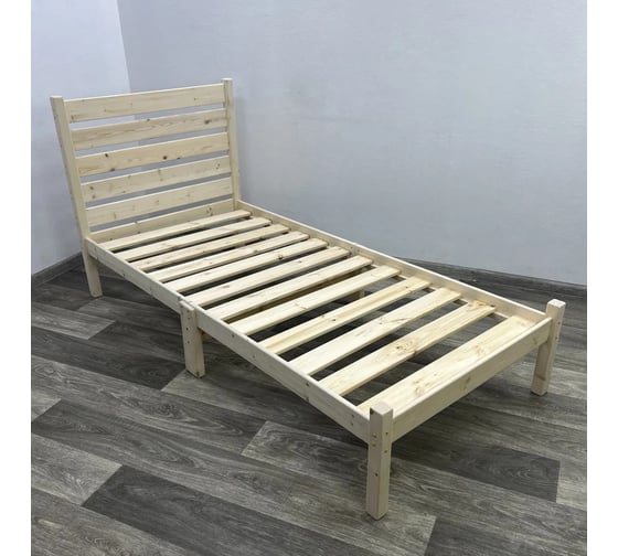 Односпальная кровать Solarius Классика Компакт с высокой спинкой, из массива сосны с реечным основанием, без покраски, 90x200 см kompakt-spin90 1