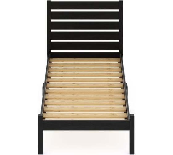 Односпальная кровать Solarius Классика Компакт с высокой спинкой, из массива сосны с реечным основанием, цвет черного оникса, 90x190 см kompakt-spin90onix-190 1