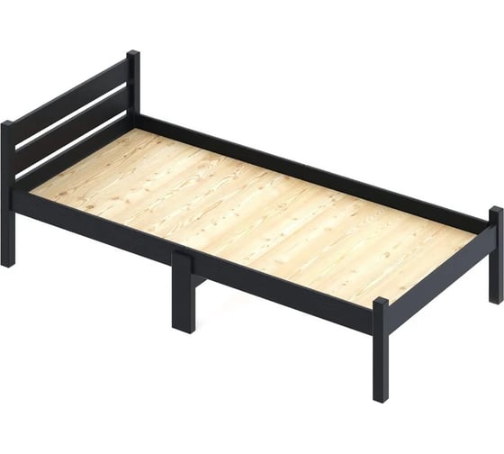 Односпальная кровать Solarius Классика Компакт сосновая со сплошным основанием, цвет черного оникса, 70x190 см kompakt70onix-190-full 1