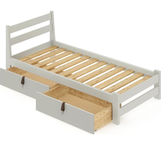Односпальная кровать Solarius Мишка усиленная из массива сосны с реечным основанием 190x100 см (габариты 200x110), с двумя выкатными ящиками, цвет платины 100mplat-190-2yash 1