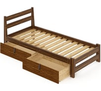 Односпальная кровать Solarius Мишка усиленная из массива сосны с реечным основанием 190x100 см (габариты 200x110), с двумя выкатными ящиками, цвет темного дуба 100mtemd-190-2yash