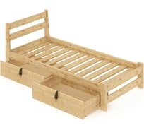 Односпальная кровать Solarius Мишка усиленная из массива сосны с реечным основанием 200x100 см (габариты 210x110), с двумя выкатными ящиками, без шлифовки и покрытия 100mnet-2yash