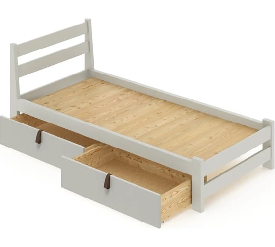 Односпальная кровать Solarius Мишка усиленная из массива сосны со сплошным основанием 190x100 см (габариты 200x110), с двумя выкатными ящиками, цвет платины 100mplat-190-full-2yash 1