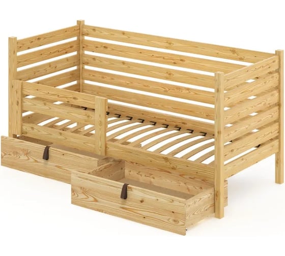 Односпальная кровать Solarius подростковая из массива сосны с ортопедическим основанием и высокими бортиками, 70x180 см (габариты 80x190), без шлифовки и покраски det-spin70-180net-orto 1