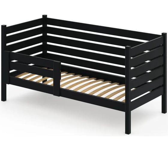 Односпальная кровать Solarius подростковая из массива сосны с ортопедическим основанием и высокими бортиками, 80x180 см (габариты 90x190), цвет антрацит det-spin80-180ser-orto 1