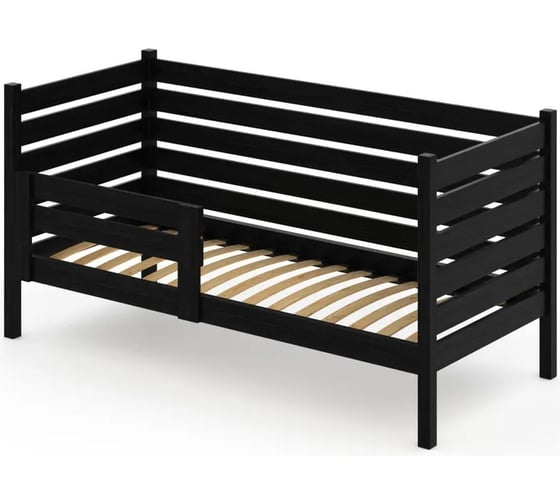 Односпальная кровать Solarius подростковая из массива сосны с ортопедическим основанием и высокими бортиками, 80x180 см (габариты 90x190), цвет черного оникса det-spin80-180onix-orto 1