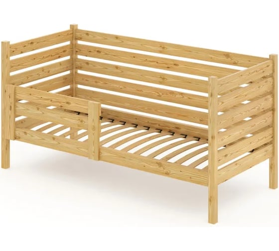 Односпальная кровать Solarius подростковая из массива сосны с ортопедическим основанием и высокими бортиками, 90x180 см (габариты 100x190), без шлифовки и покраски det-spin90-180net-orto 1