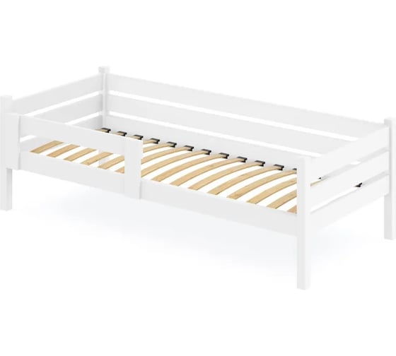 Односпальная кровать Solarius подростковая из массива сосны с ортопедическим основанием, 140x80 см (габариты 150x90), с двумя выкатными ящиками, цвет белый det80-140bel-orto-2yash 1