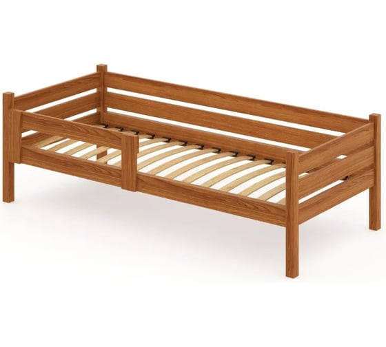 Односпальная кровать Solarius подростковая из массива сосны с ортопедическим основанием, 160x70 см (габариты 170x80), с двумя выкатными ящиками, цвет ольхи det70-160olha-orto-2yash 1