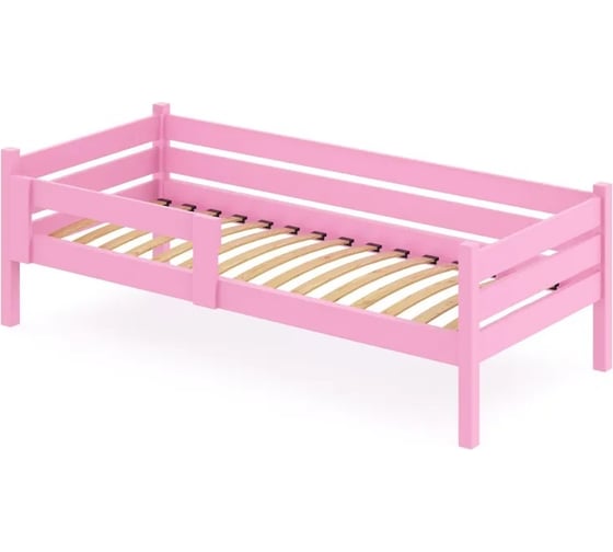 Односпальная кровать Solarius подростковая из массива сосны с ортопедическим основанием, 160x80 см (габариты 170x90), с двумя выкатными ящиками, цвет розовый det80-160roz-orto-2yash 1