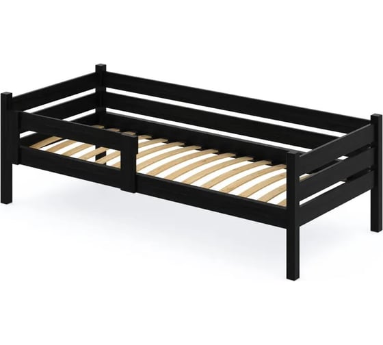 Односпальная кровать Solarius подростковая из массива сосны с ортопедическим основанием, 160x80 см (габариты 170x90), с двумя выкатными ящиками, цвет черного оникса det80-160onix-orto-2yash 1