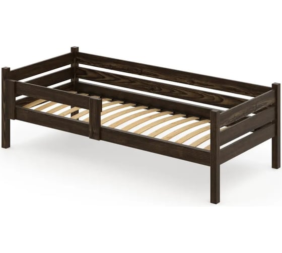 Односпальная кровать Solarius подростковая из массива сосны с ортопедическим основанием, 160x80 см (габариты 170x90), цвет венге det80-160ven-orto 1