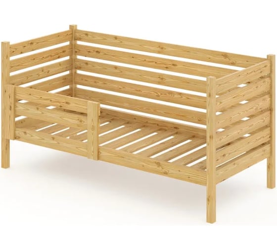 Односпальная кровать Solarius подростковая из массива сосны с реечным основанием и высокими бортиками, 70x180 см (габариты 80x190), с двумя выкатными ящиками, без шлифовки и покраски det-spin70-180net-2yash 1