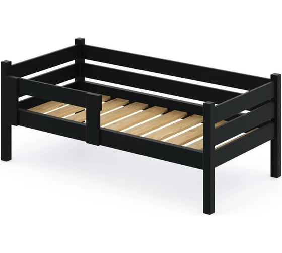 Односпальная кровать Solarius подростковая из массива сосны с реечным основанием, 140x70 см (габариты 150x80), с двумя выкатными ящиками, цвет антрацит det70-140ser-2yash 1