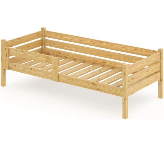 Односпальная кровать Solarius подростковая из массива сосны с реечным основанием, 140x80 см (габариты 150x90), с двумя выкатными ящиками, без шлифовки и покраски det80-140net-2yash 1