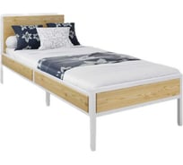 Кровать односпальная Solarius Лофт Компакт с реечным основанием, без покраски, с белым металлическим каркасом, 100x200 см KOMP100loft-white