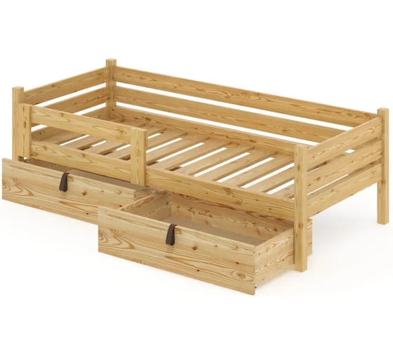 Односпальная кровать Solarius подростковая из массива сосны с реечным основанием, 160x80 см (габариты 170x90), с двумя выкатными ящиками, без шлифовки и покраски det80-160net-2yash 1