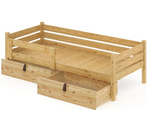 Односпальная кровать Solarius подростковая из массива сосны с реечным основанием, 160x80 см (габариты 170x90), с двумя выкатными ящиками, лакированная det80-160lak-2yash 1