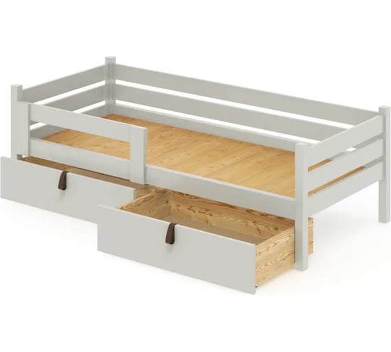 Односпальная кровать Solarius подростковая из массива сосны с реечным основанием, 160x80 см (габариты 170x90), с двумя выкатными ящиками, цвет платины det80-160plat-2yash 1