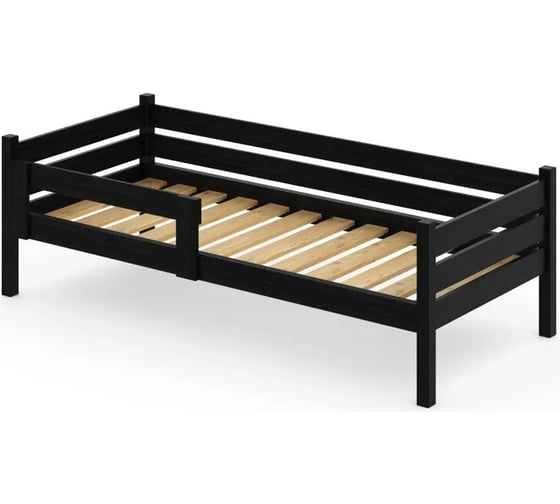 Односпальная кровать Solarius подростковая из массива сосны с реечным основанием, 160x80 см (габариты 170x90), цвет черного оникса det80-160onix 1