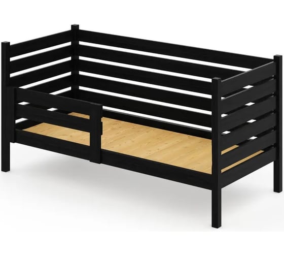 Односпальная кровать Solarius подростковая из массива сосны со сплошным основанием и высокими бортиками, 70x140 см (габариты 80x150), цвет черного оникса det-spin70-140onix-full 1