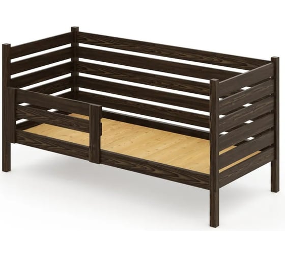 Односпальная кровать Solarius подростковая из массива сосны со сплошным основанием и высокими бортиками, 80x200 см (габариты 90x210), цвет венге det-spin80-200ven-full 1