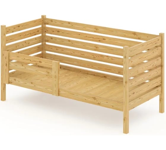 Односпальная кровать Solarius подростковая из массива сосны со сплошным основанием и высокими бортиками, 90x200 см (габариты 100x210), без шлифовки и покраски det-spin90-200net-full 1