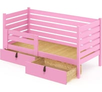 Односпальная кровать Solarius подростковая из массива сосны со сплошным основанием, 140x70 см (габариты 150x80), с двумя выкатными ящиками, цвет розовый det70-140roz-full-2yash