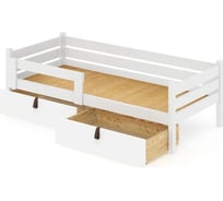 Односпальная кровать Solarius подростковая из массива сосны со сплошным основанием, 180x90 см (габариты 190x100), с двумя выкатными ящиками, цвет белый det90-180bel-full-2yash