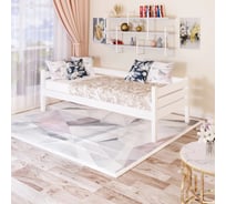 Односпальная тахта Solarius из массива сосны со сплошным основанием, 180x90 см (габариты 190x100), с двумя выкатными ящиками, цвет белый tahta90-180bel-full-2yash