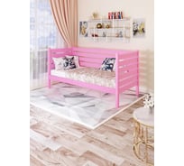 Односпальная тахта Solarius из массива сосны с реечным основанием и высокими бортиками, 100x170 см (габариты 110x180), с двумя выкатными ящиками, цвет розовый tahta-spin100-170roz-2yash