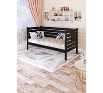 Односпальная тахта Solarius из массива сосны с реечным основанием и высокими бортиками, 80x190 см (габариты 90x200), с двумя выкатными ящиками, цвет антрацит tahta-spin80-190ser-2yash