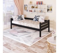 Односпальная тахта Solarius из массива сосны со сплошным основанием, 180x80 см (габариты 190x90), цвет черного оникса tahta80-180onix-full