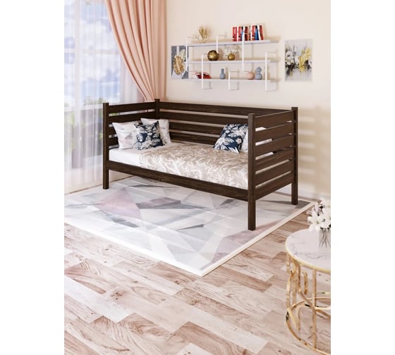 Односпальная тахта Solarius из массива сосны с реечным основанием и высокими бортиками, 80x180 см (габариты 90x190), цвет венге tahta-spin80-180ven 1