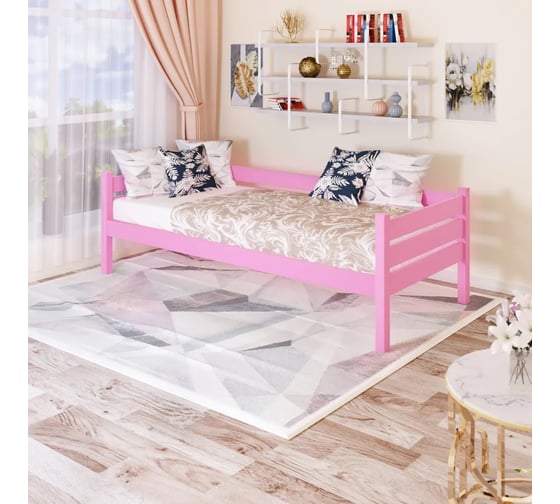 Односпальная тахта Solarius из массива сосны с ортопедическим основанием, 180x90 см (габариты 190x100), с двумя выкатными ящиками, цвет розовый tahta90-180roz-orto-2yash 1