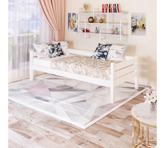 Односпальная тахта Solarius из массива сосны с реечным основанием, 170x80 см (габариты 180x90), цвет белый tahta80-170bel 1