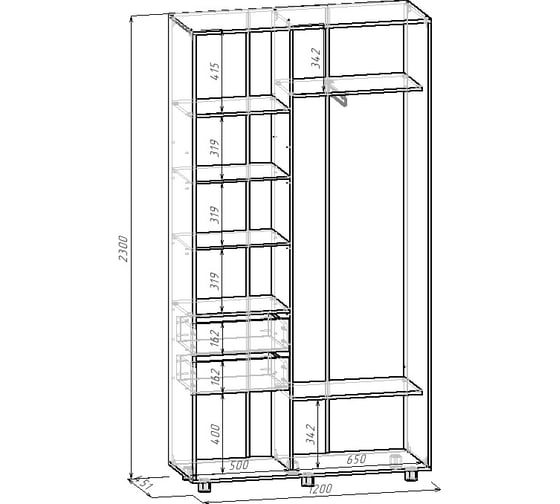 Шкаф-купе МК Мама PRIME, 120х45х230 см, Дуб вотан, с зеркалом 102099