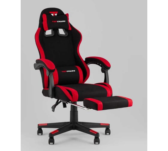 Компьютерное игровое кресло Стул Груп TopChairs Prophet с оттоманкой, ткань, черно-красный GF-8086 TT701+TT703