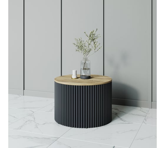 Круглый журнальный стол с металлическим подстольем GENGLASS 600х600 мм, TRUBIS Wood, чёрное подстолье, столешница орех 60 см GGT-03-2-1-М-60