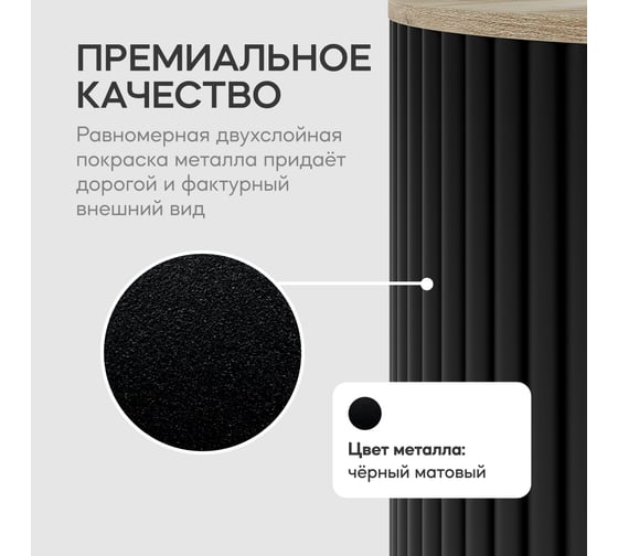 Круглый журнальный стол с металлическим подстольем GENGLASS 600х600 мм, TRUBIS Wood, чёрное подстолье, столешница орех 60 см GGT-03-2-1-М-60